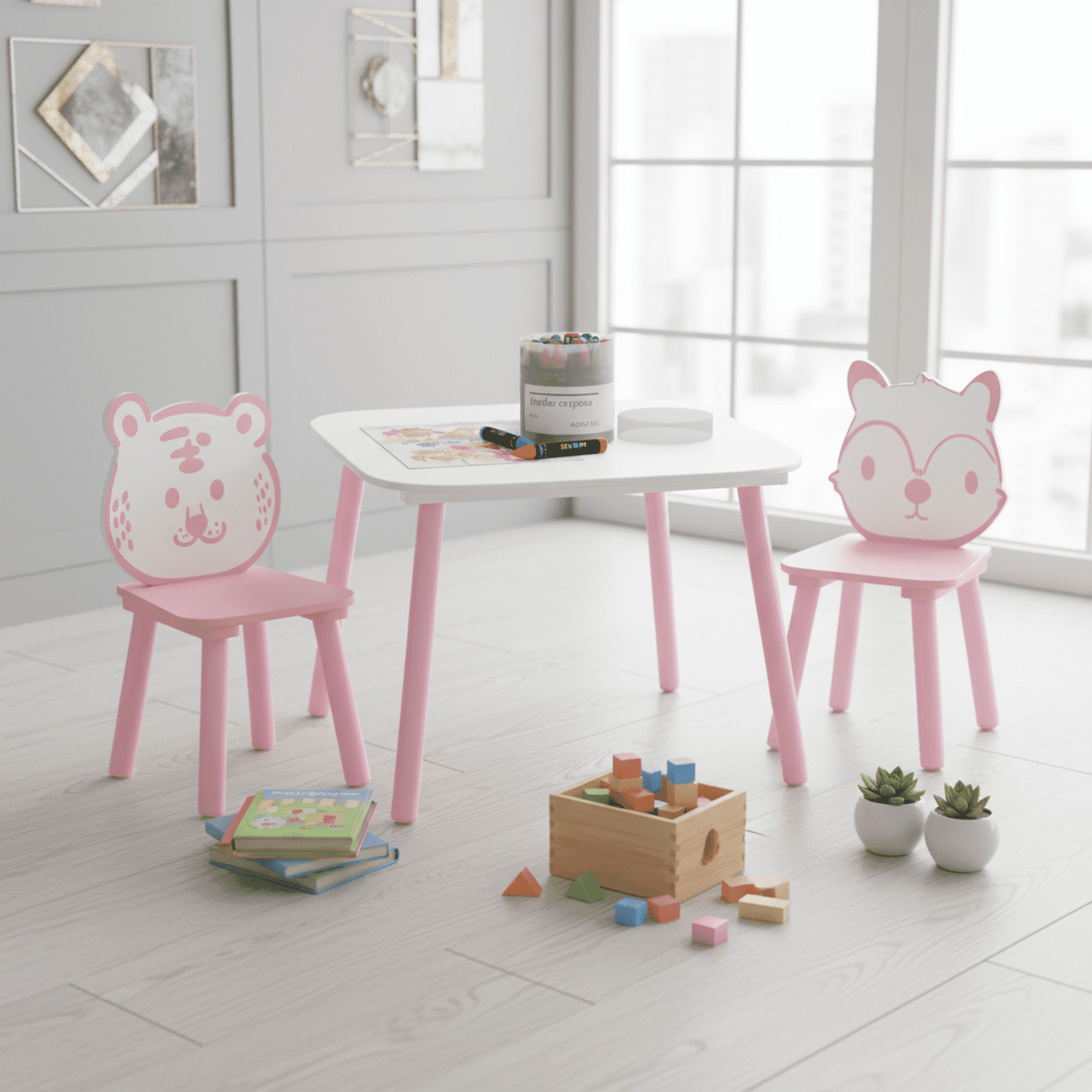 Homy Casa Kids Table and Chair Set, Toddler Activity Table with 2 Chairs, Easy Clean Play Table Set