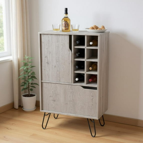 Homy Casa Kitchen Bar Cabinet with Wine Storage for Home Beverage Station, Gray