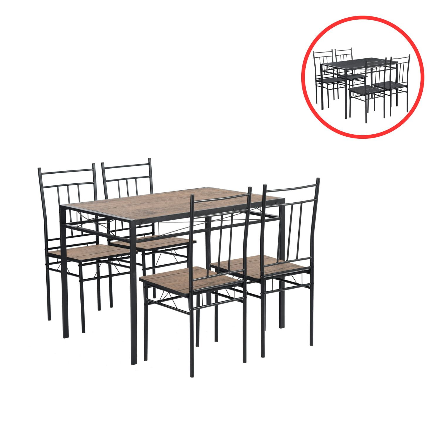 Homy Casa Kitchen Dining Room Table Sets for 4, 5 Piece Rectangular Breakfast Nook, Dinette with Chairs, Retro Brown