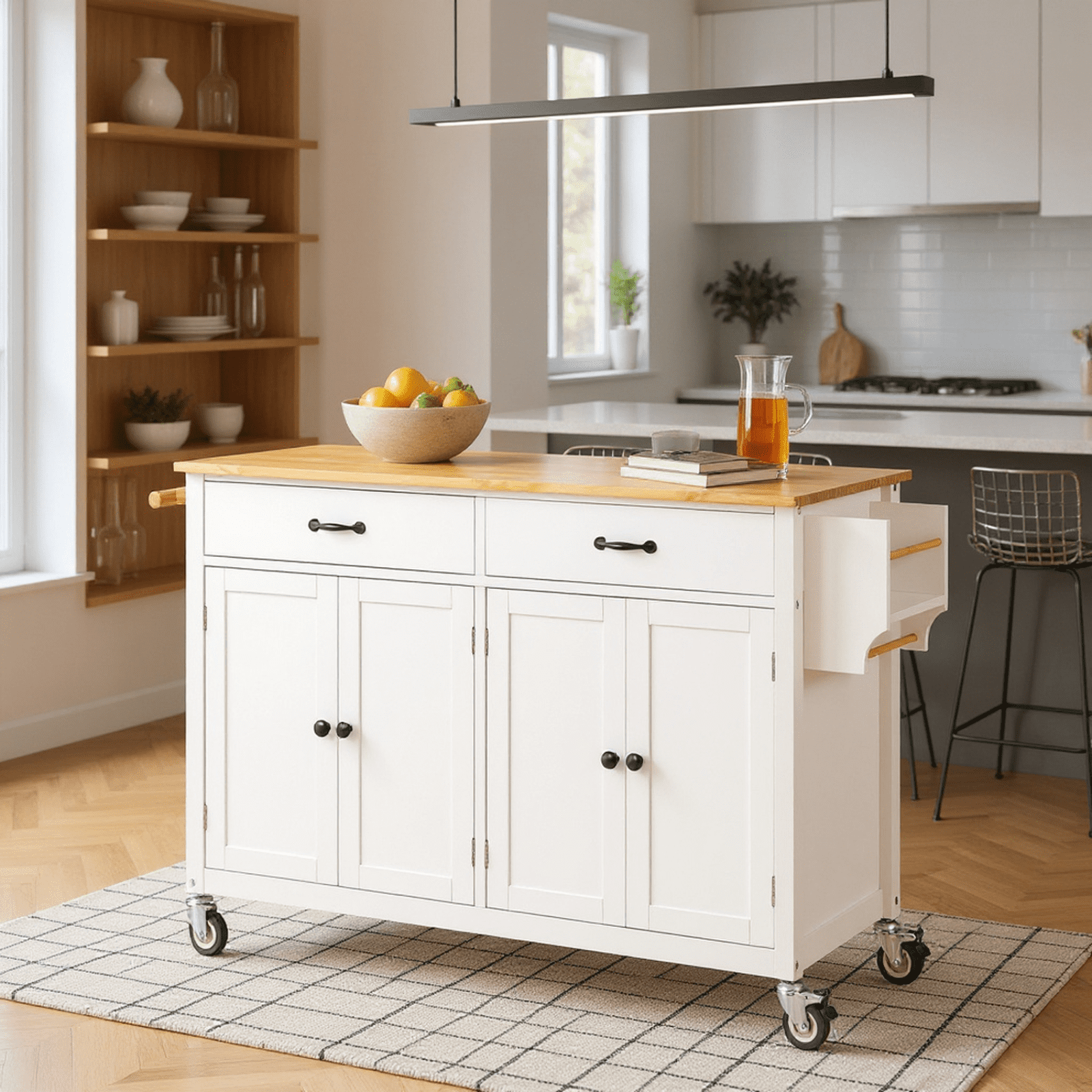 Homy Casa Kitchen Island Cart, with Solid Wood Top , Storage Cabinet, Drawers, Dining Room, White