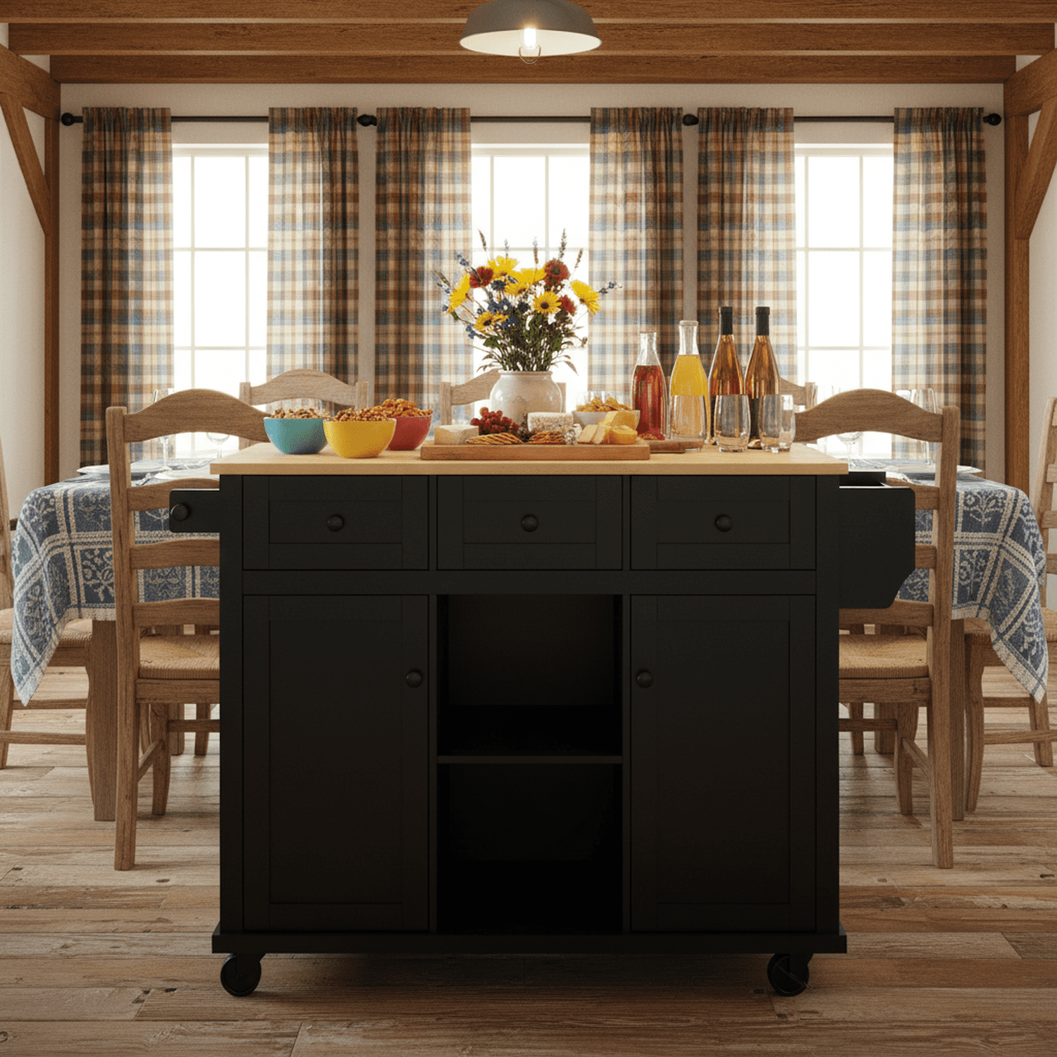Homy Casa Kitchen Serving Cart With Drop Leaf and Storage, Black