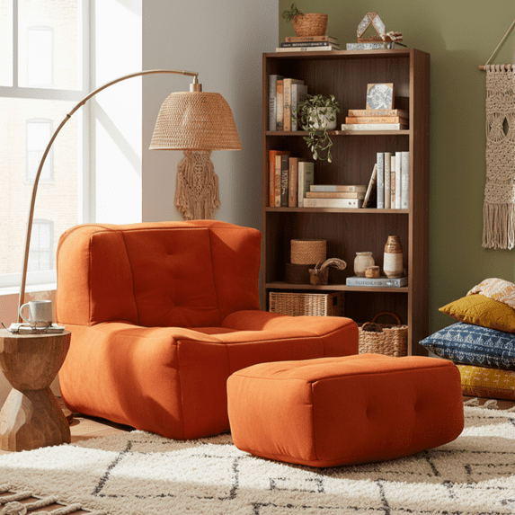 Homy Casa Lazy Sofa Bean Bag Chair with Ottoman, Chenille Reading & Gaming Chair for Adults