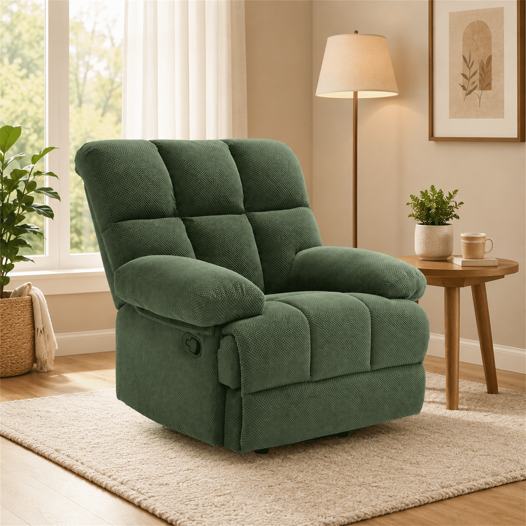 Homy Casa Manual Rocking Recliner Chair, Upholstered Lounge Seat for Nursery or Bedroom, Green