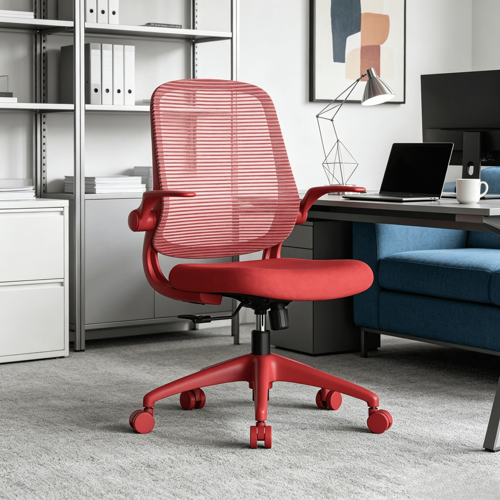Homy Casa Red Mesh Office Chair with Flip-Up Arms, Ergonomic Swivel Desk Chair for Home Office