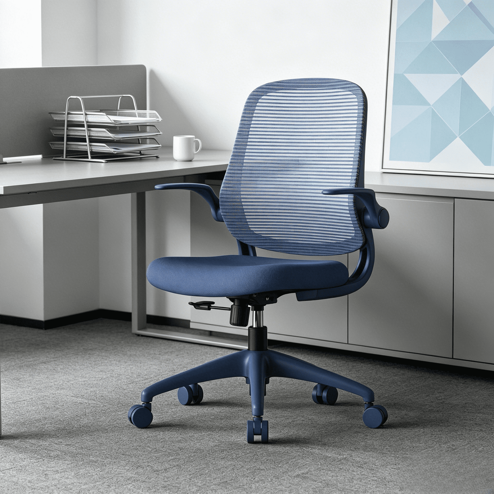 Homy Casa Blue Mesh Office Chair with Flip-Up Arms, Ergonomic Swivel Desk Chair for Home Office