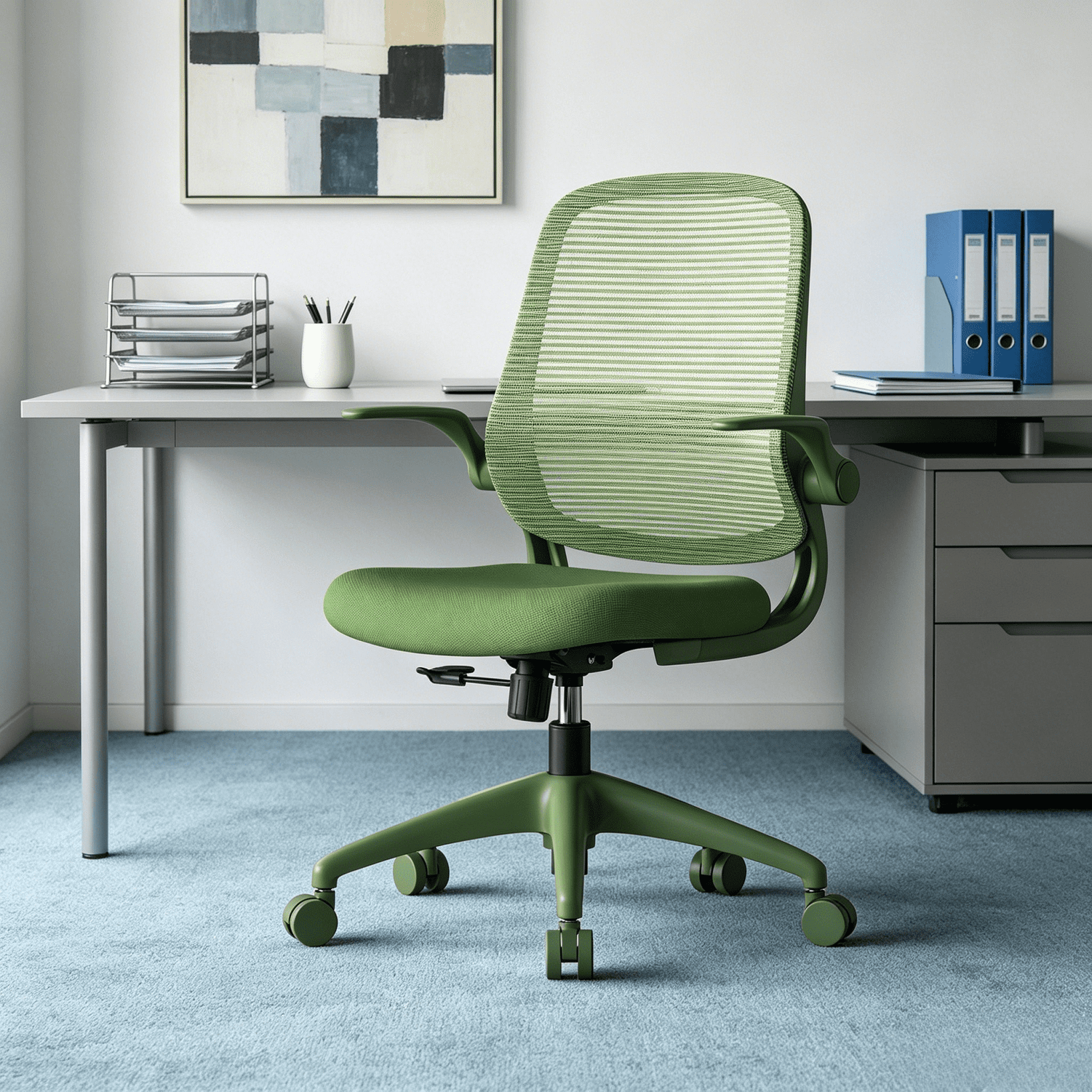 Homy Casa Green Mesh Office Chair with Flip-Up Arms, Ergonomic Swivel Desk Chair for Home Office