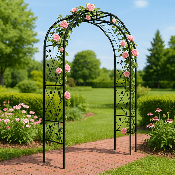Homy Casa Metal Garden Arbor Trellis Arch for Climbing Plants, Outdoor Rose Archway Decor, Black