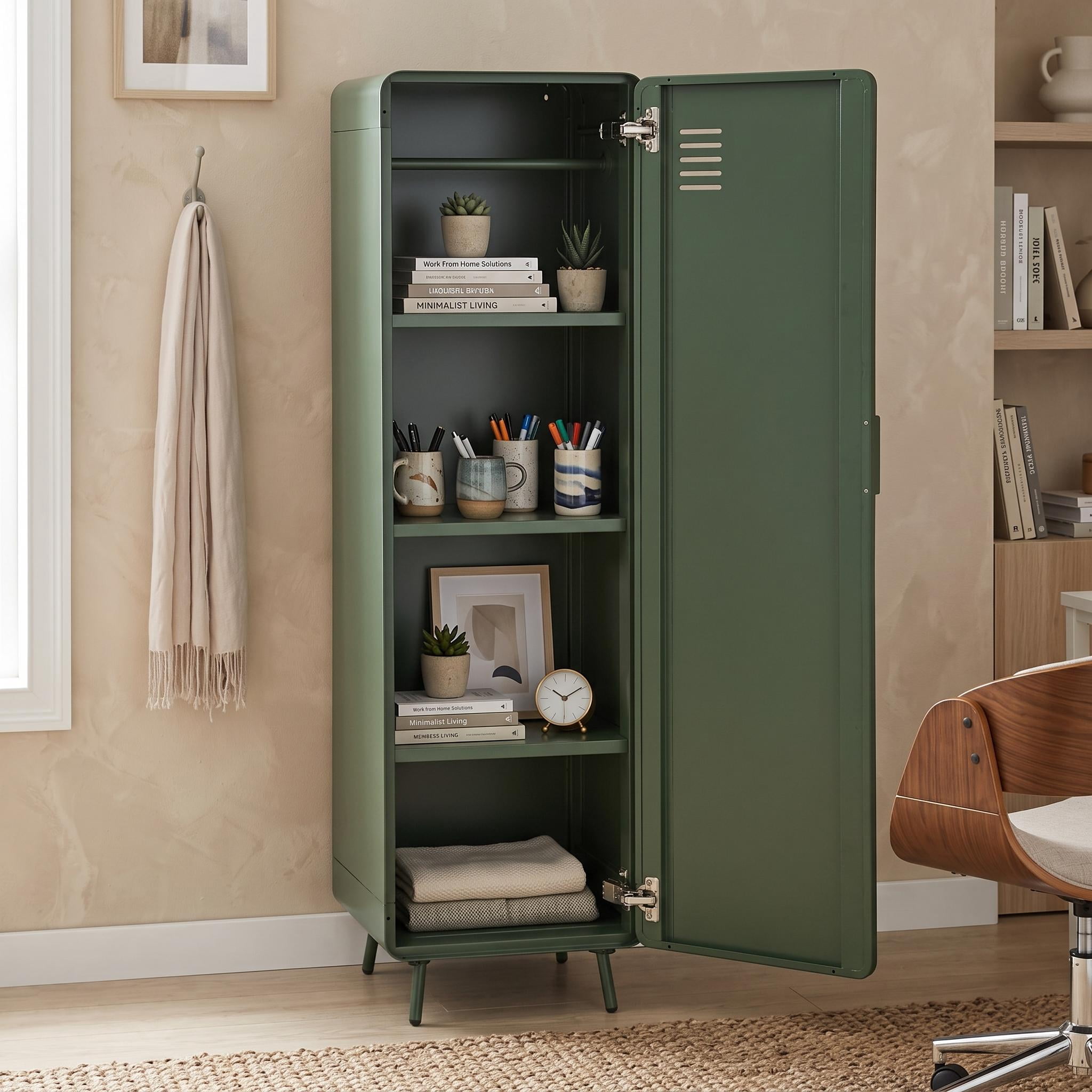 Homy Casa 54.1" Tall 1-Door Metal Accent Cabinet with Shelf for Entryway Cactus Green