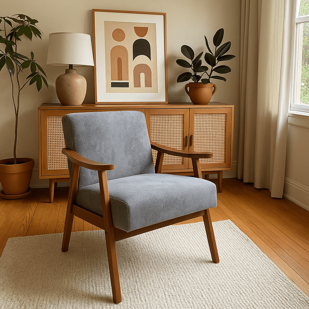 Homy Casa Mid-Century Accent Chair，Armchair for Living Room and Reading Nook, Gray