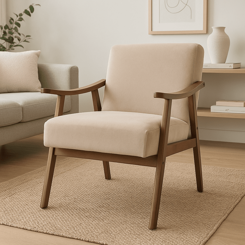 Homy Casa Mid-Century Accent Chair，Armchair for Living Room and Reading Nook, Light Camel