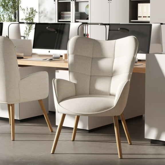 Homy Casa Mid-Century Desk Chair with Wingback & Armrests Home Office Meeting Room, Beige Oak