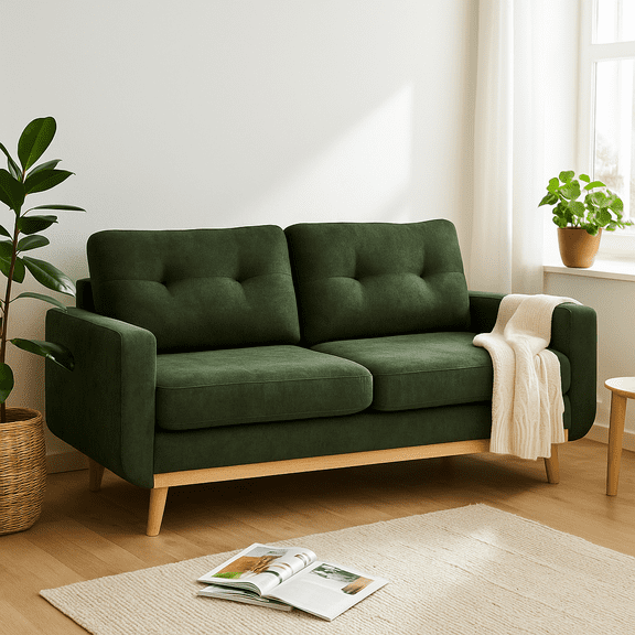 Homy Casa Mid-Century Modern 2-Seater Sofa for Living Room, Upholstery Couch for Relaxed Chat, Green