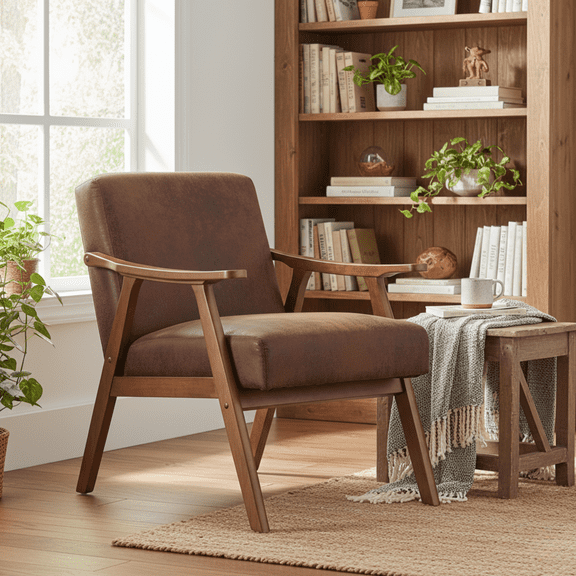 Homy Casa Mid-Century Modern Accent Armchair, Upholstered Lounge Chair with Solid Wood Frame