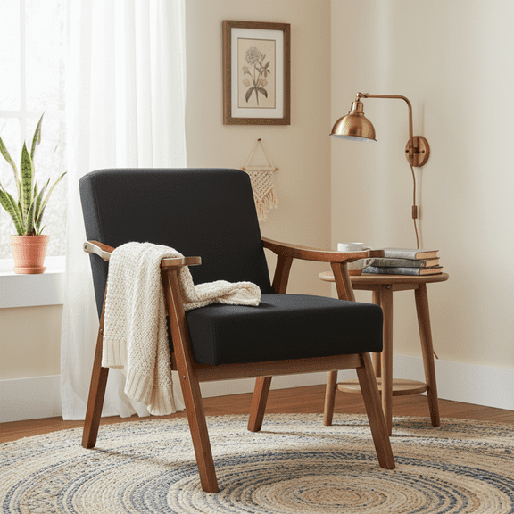 Homy Casa Mid-Century Modern Accent Armchair, Upholstered Lounge Chair with Solid Wood Frame