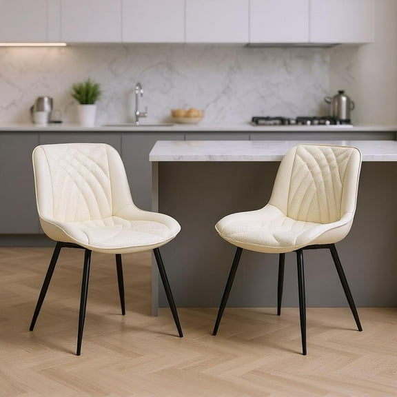 Homy Casa Mid-Century Modern Dining Chairs Set of 2 with PU Leather for Kitchen and Dining Room, Cream