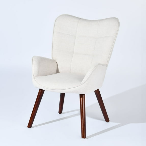 Homy Casa Mid-century Outdoor Lounge Chair with Wingback & Armrests Patio Garden Backyard, Beige Walnut