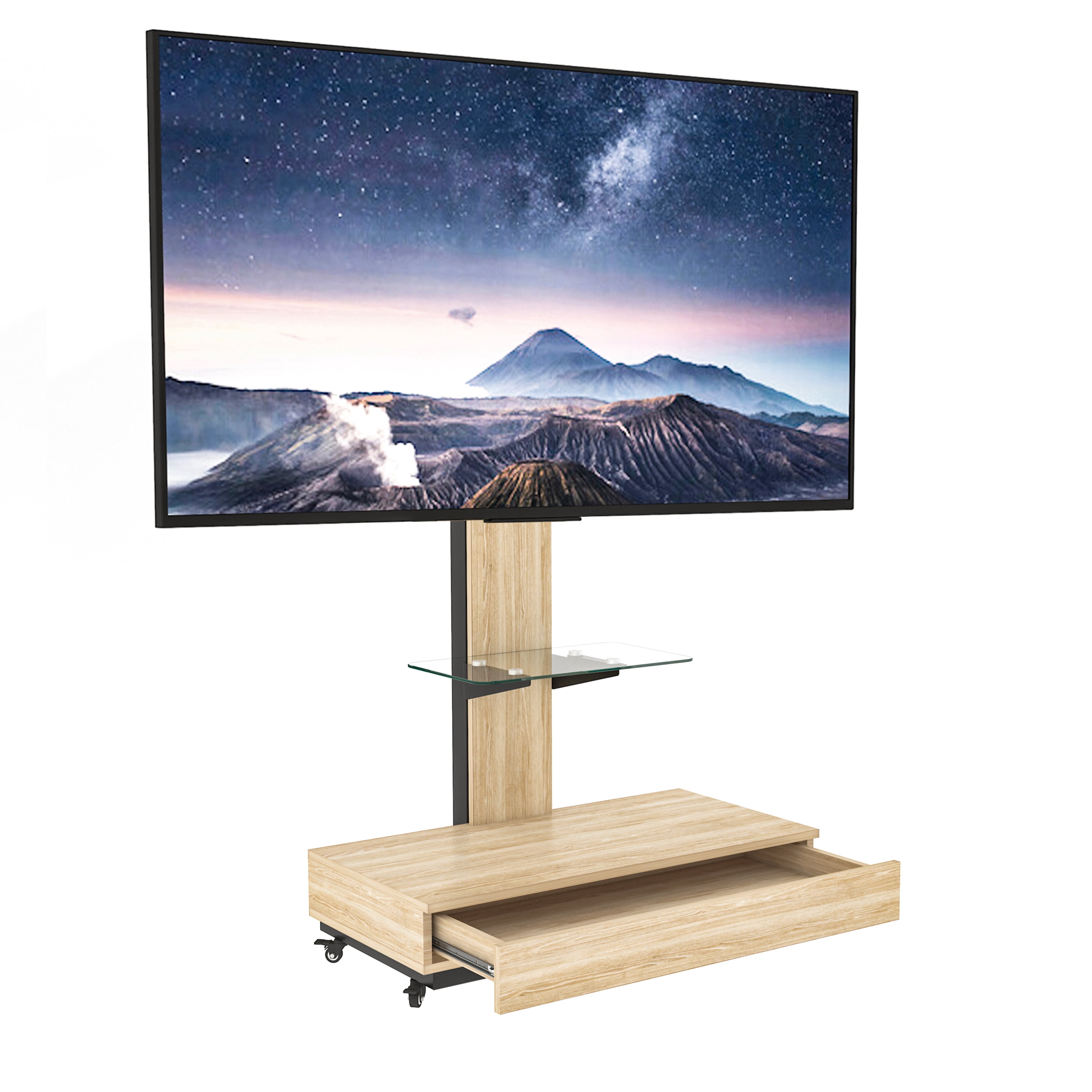 Homy Casa Mobile TV Stand for 32-75 Inch TVs with Wheels, Swivel Adjustable Height Storage Shelf and Drawer
