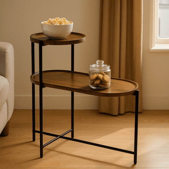 Homy Casa Modern 2-Tier Side Table for Living Room Sofa Corner Decor and Storage, Brown