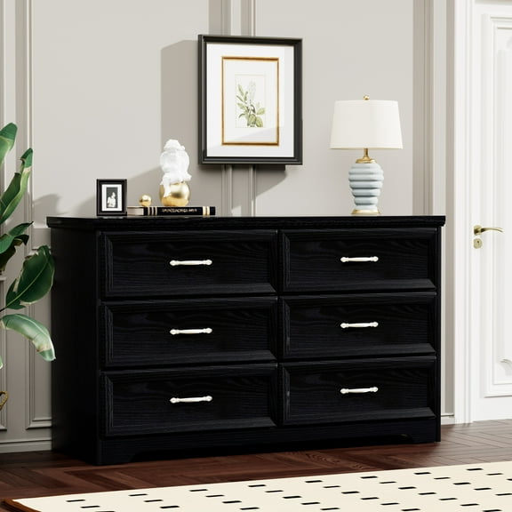 Homy Casa Modern 6 Drawer Dresser, Space-Saving Design for Bedroom Storage, Black
