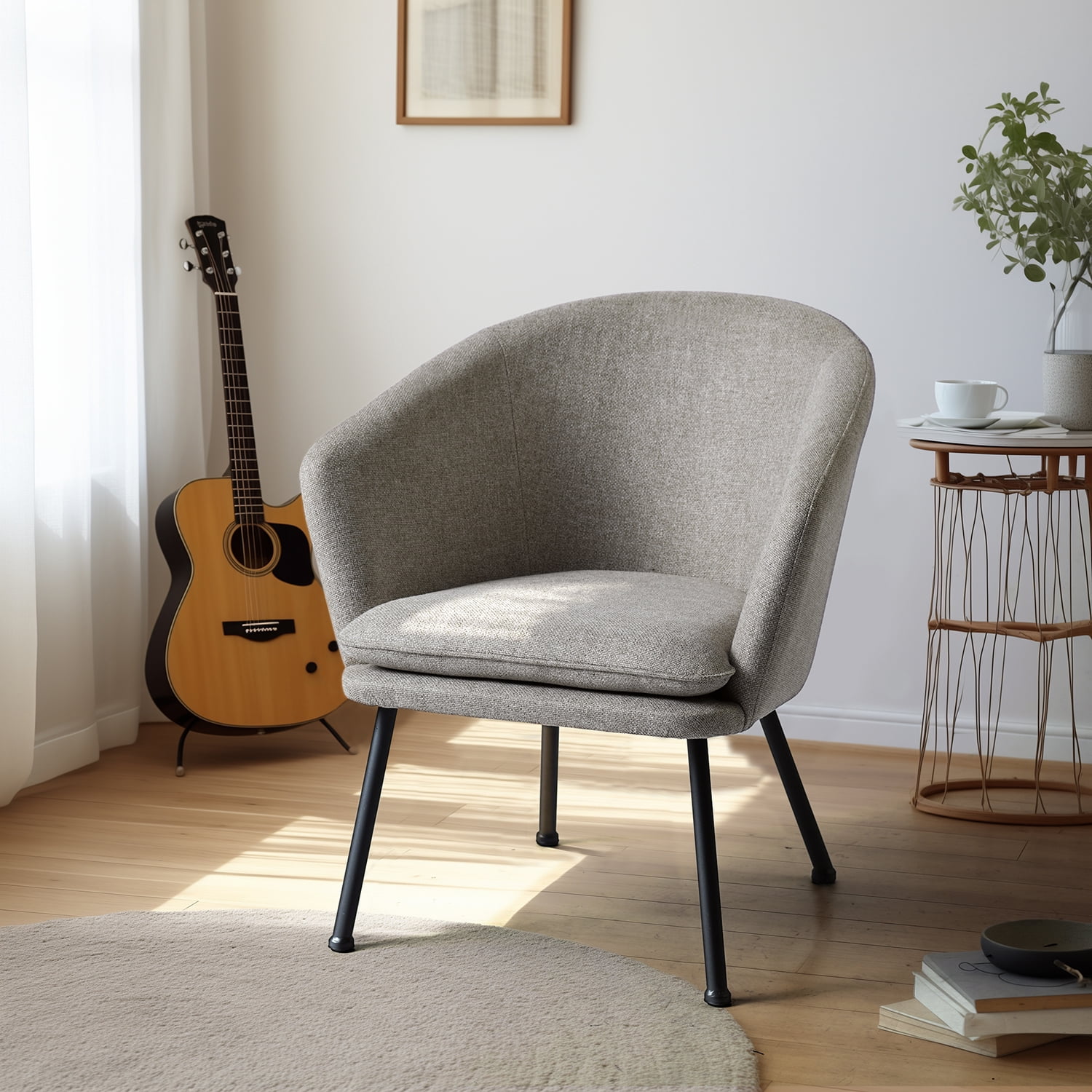 Homy Casa Modern Accent ArmChair, Makeup Vanity Chair with Metal Legs for Living Room Bedroom- Beige