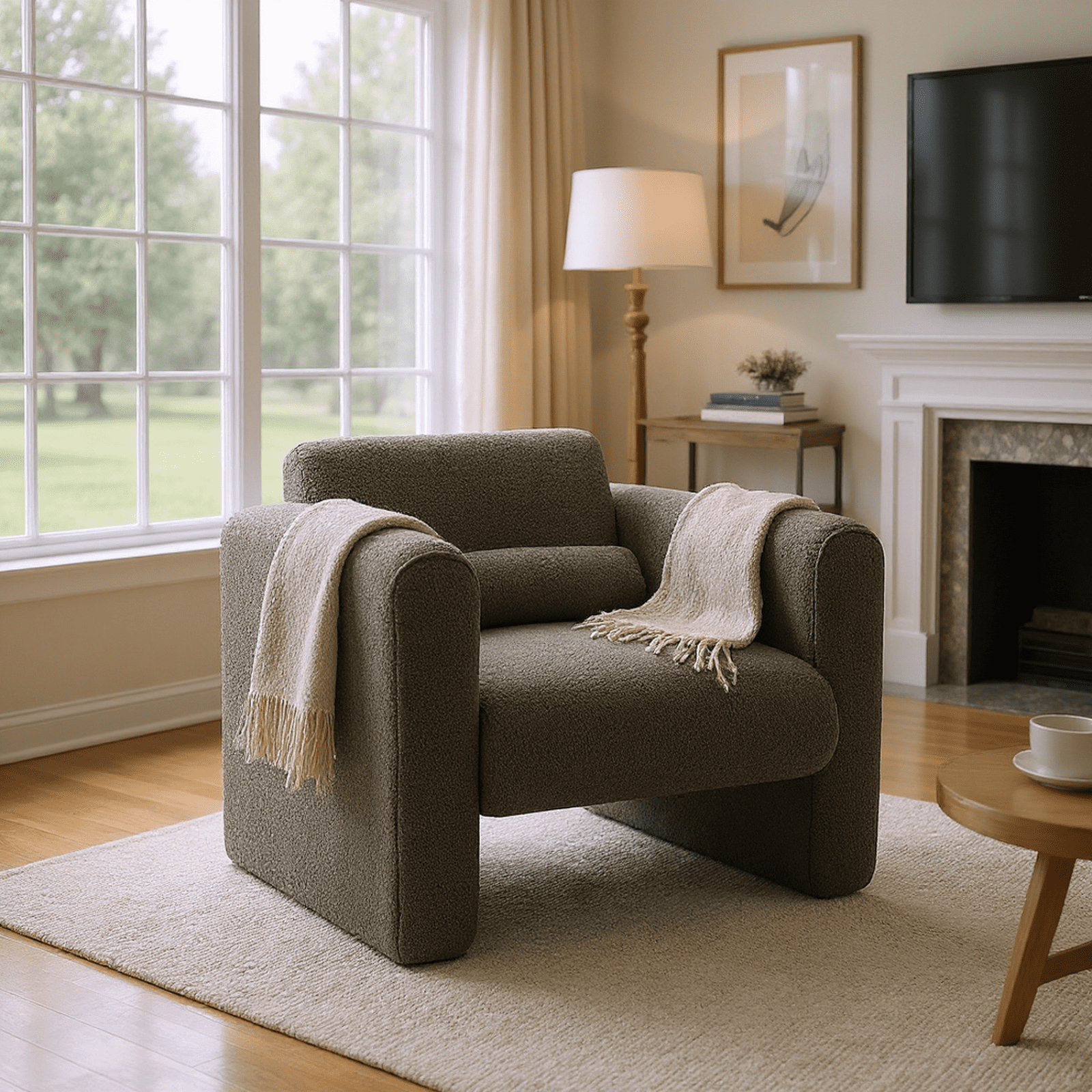 Homy Casa Modern Accent Chair with Wide Arms, Upholstered Reading