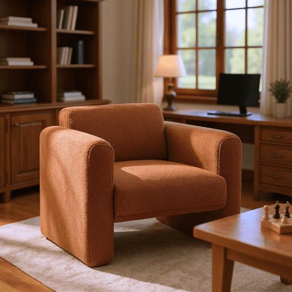 Homy Casa Modern Accent Chair with Wide Arms, Upholstered Reading Armchair, Rust Red Bouclé