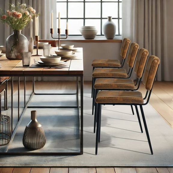 Homy Casa Modern Accent Chairs Set of 4 Metal Legs Dining Chair Office Bedroom, Suede Brown