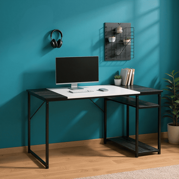Homy Casa Modern Computer Desk with Storage Shelves, 47" Writing Table for Home Office, Study