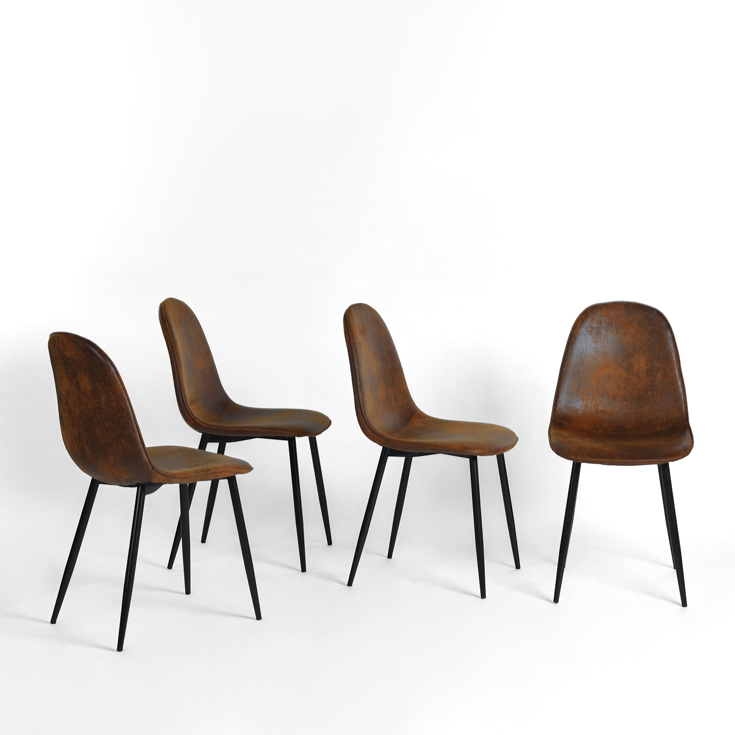 Brown Suede Upholstered Side Chair with Black Metal Legs