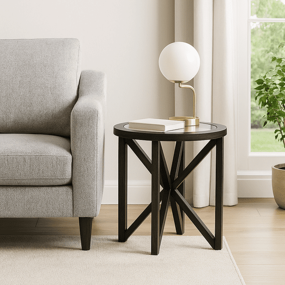 Homy Casa Modern Glass Top Side Table for Living Room Reading Nook, Black Accent Table