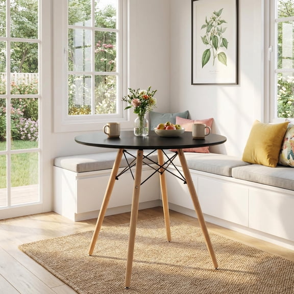 Homy Casa Modern Illinois Chicago Beech Wood & Steel Dining Table 80x80x75cm Black