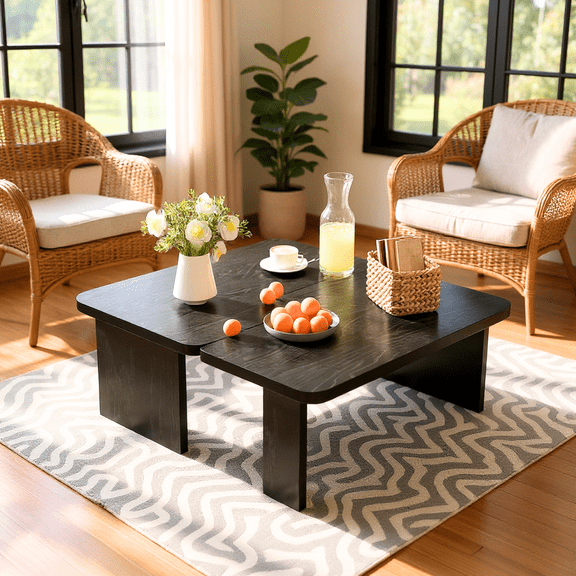 Homy Casa Modern Modular Coffee Table Set, Wood Grain Splicing Table,for Living Room, Black