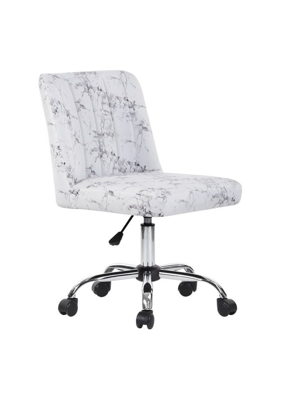 Homy Casa Modern Office Chair, Marble-Print Fabric Armless Height Adjustable Task Chair with Chrome Base and Casters