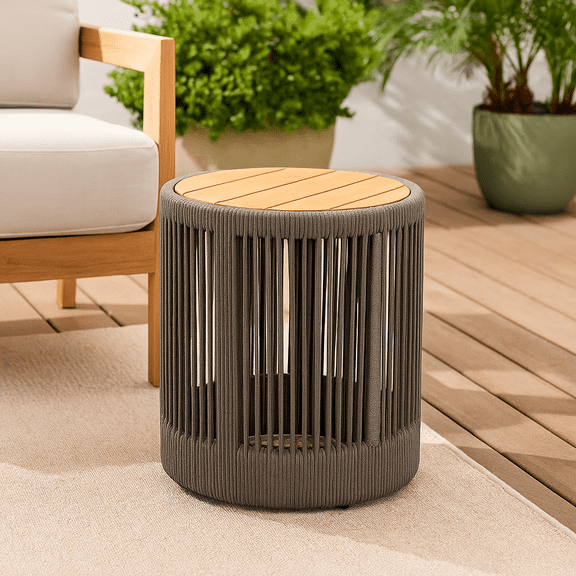 Homy Casa Modern Outdoor End Table, Side Table for Patio, Deck, and Balcony Use, Gray