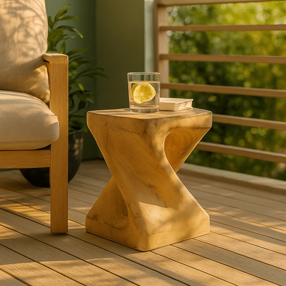 Homy Casa Modern Sculptural End Table for Balcony Lounge, Accent Table for Small Spaces, Oak