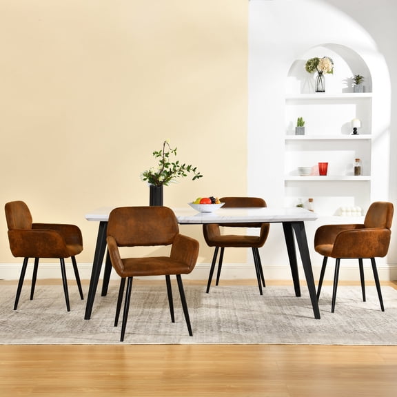 Homy Casa Modern Stool Set of 2 with Armrests Reception Area Bedroom Kitchen, Suede Brown