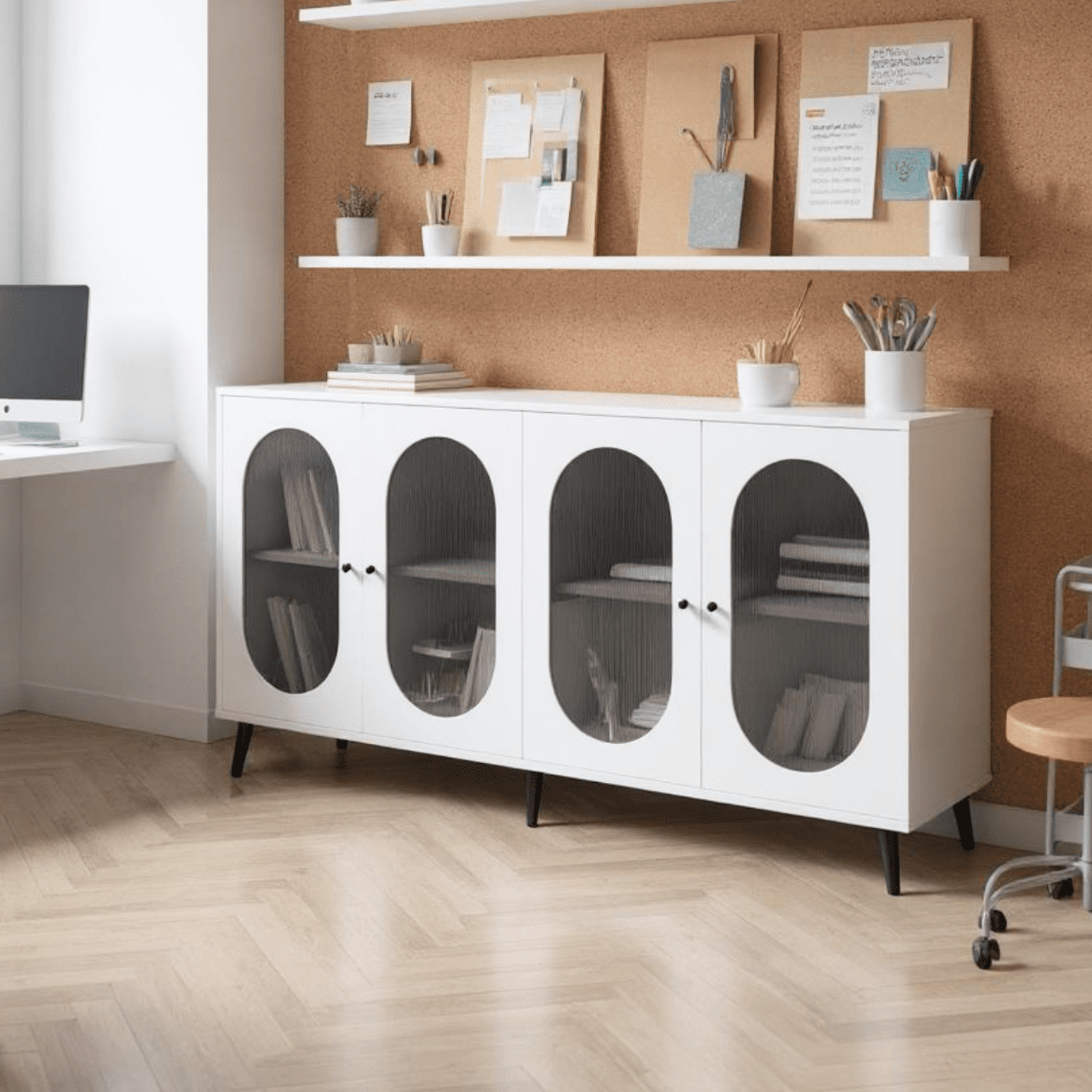 Homy Casa Modern Storage Cabinet, Accent Credenza for Living Room, Kitchen, Dining Room, White