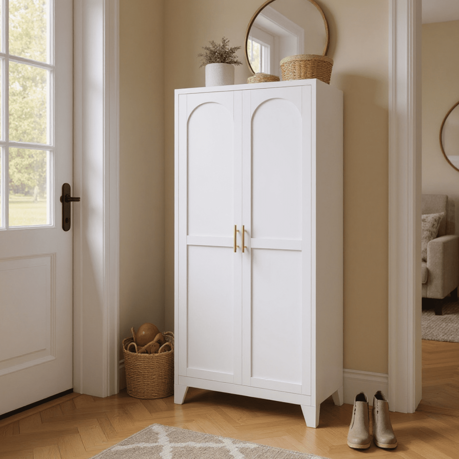 Homy Casa 70.8" White Tall Storage Cabinet, 2-Door Adjustable Shelves for Kitchen, Pantry, Laundry Room