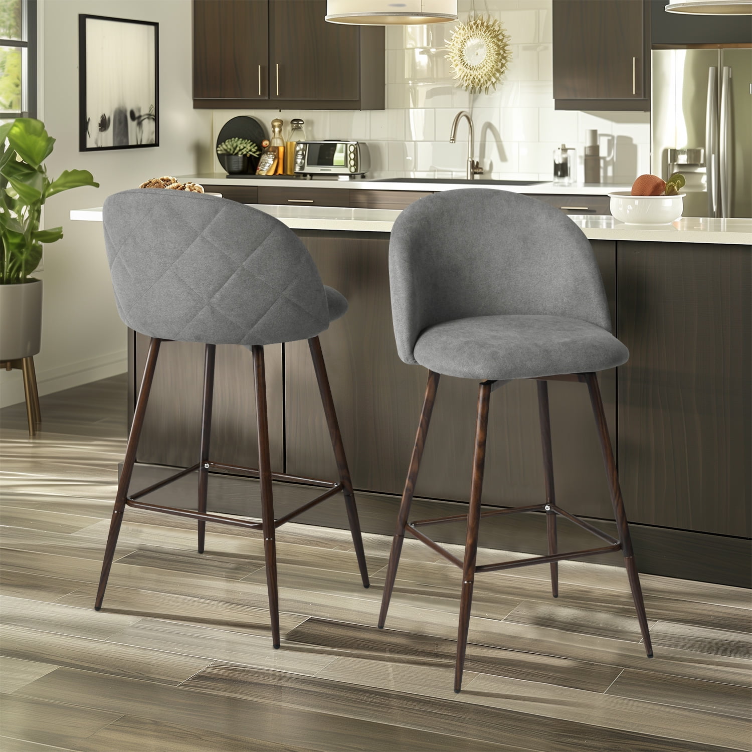 Homy Casa Modern Swivel Barstools Upholstered Seat with Walnut Legs ...