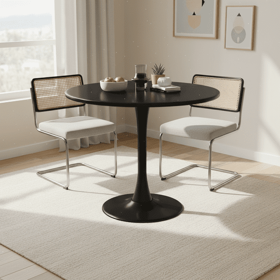 Homy Casa Modern Texas Austin MDF and Steel Round Dining Table 24 Inch Black
