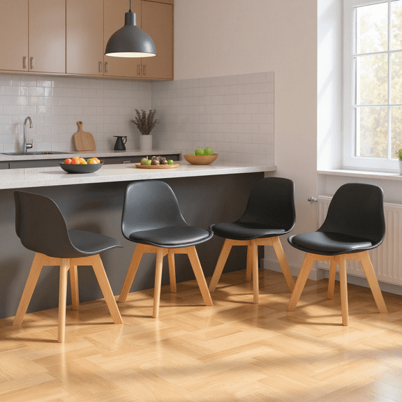 Homy Casa Modern Upholstered Dining Chairs Set of 4, Kitchen Chairs with Wood Legs, Black
