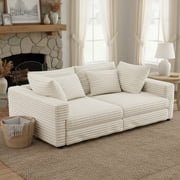 Homy Casa Modular Corduroy Sofa Couch, Convertible Chaise Lounge, for Living Room, Beige