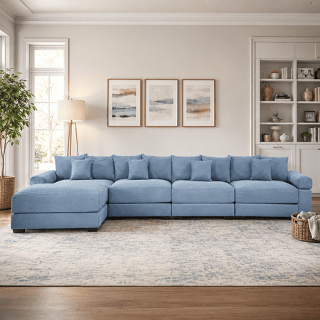 Homy Casa Modular Sectional Sofa, 167.6" L Shaped Corduroy Couch with Chaise, Blue