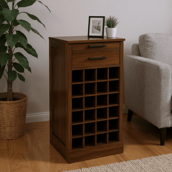 Homy Casa Modular Wine Cabinet with Drawer for Dining Room & Living Room Storage, Walnut