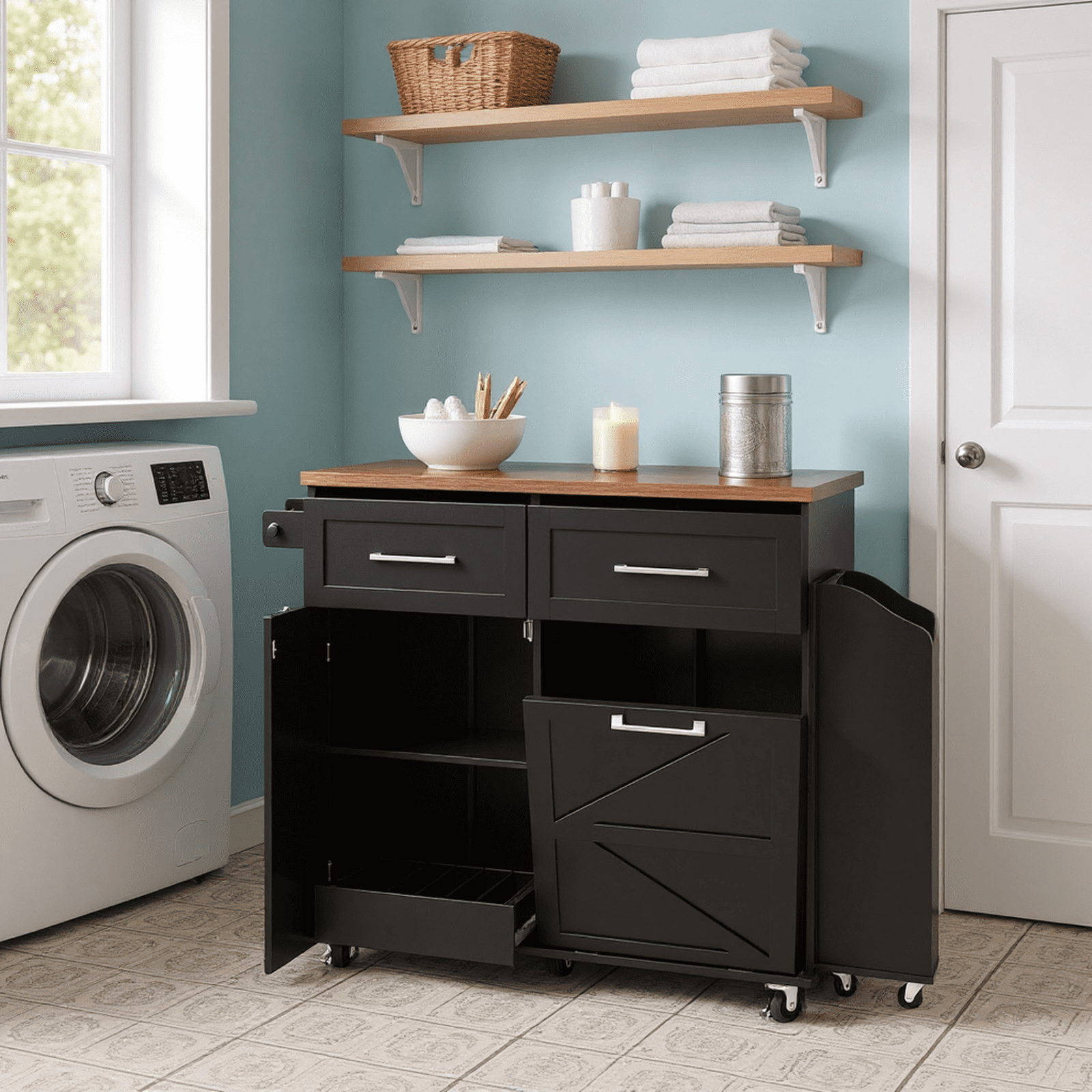 Homy Casa Multi-Function Rolling Utility Cart with Large Storage, Tilt-Out Trash Bin, Adjustable Shelves
