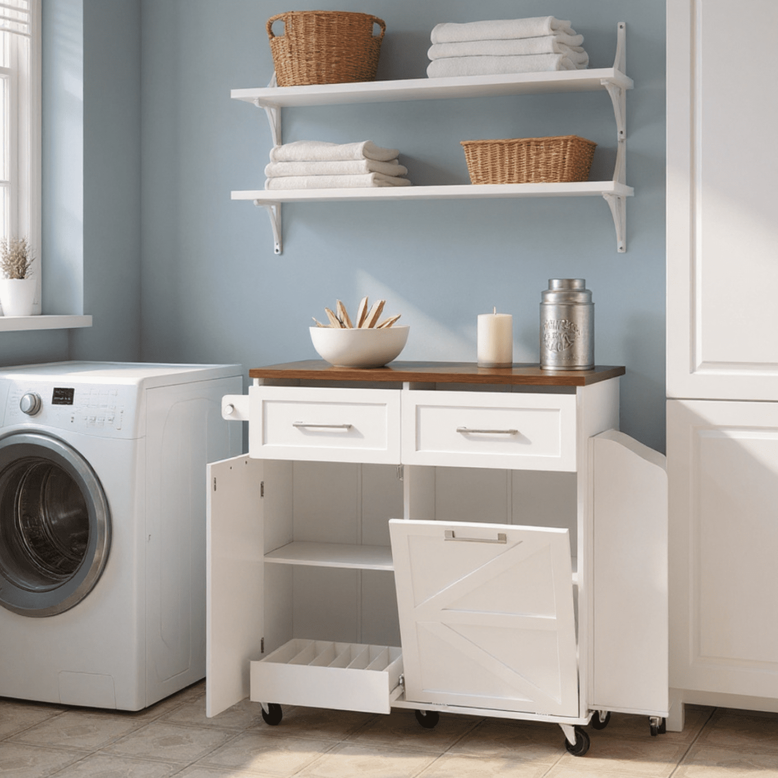 Homy Casa Multi-Function Rolling Utility Cart with Large Storage, Tilt-Out Trash Bin, Adjustable Shelves