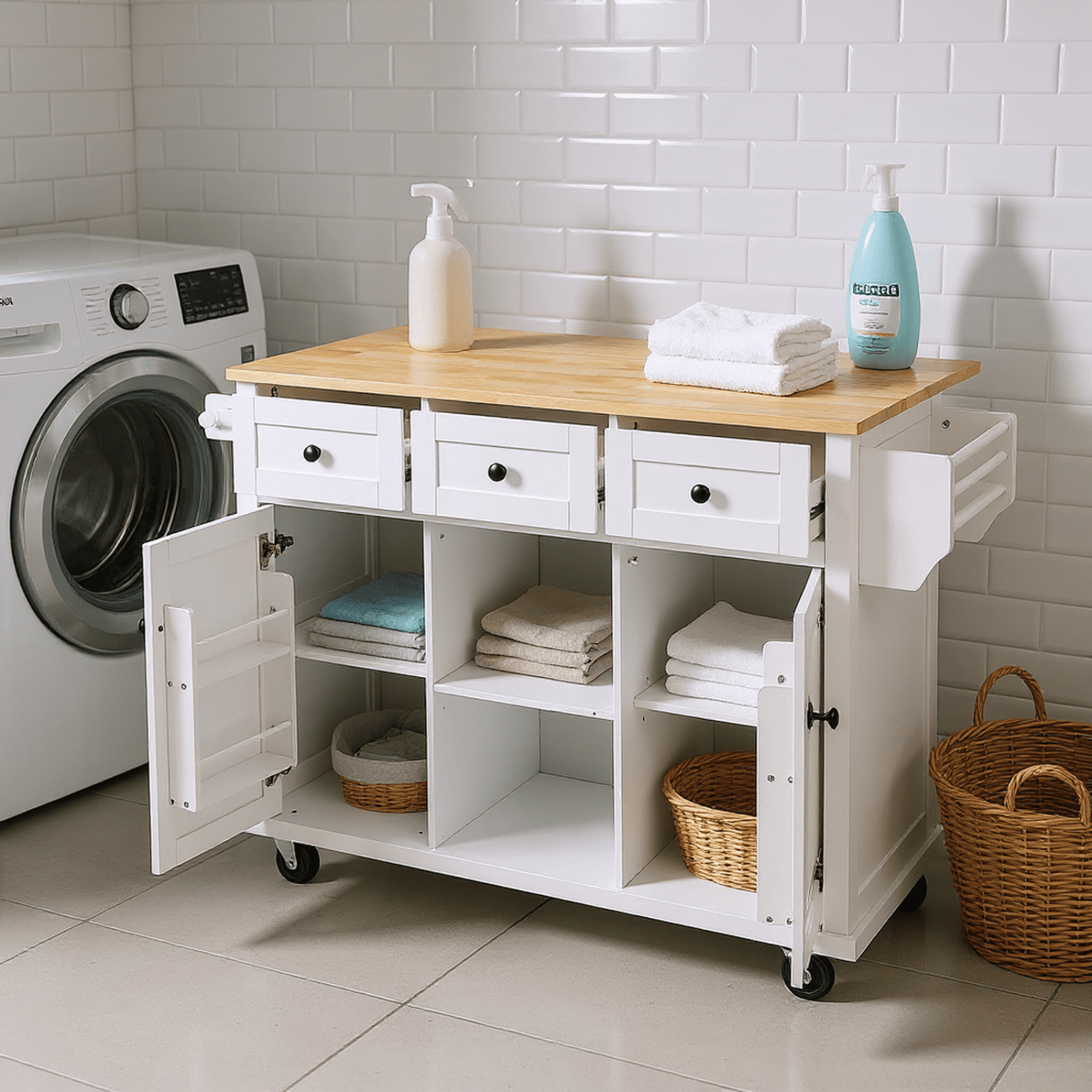 Homy Casa Multi-Purpose Rolling Utility Cart with Drop-Leaf Tabletop, Adjustable Storage Racks, and Wheels