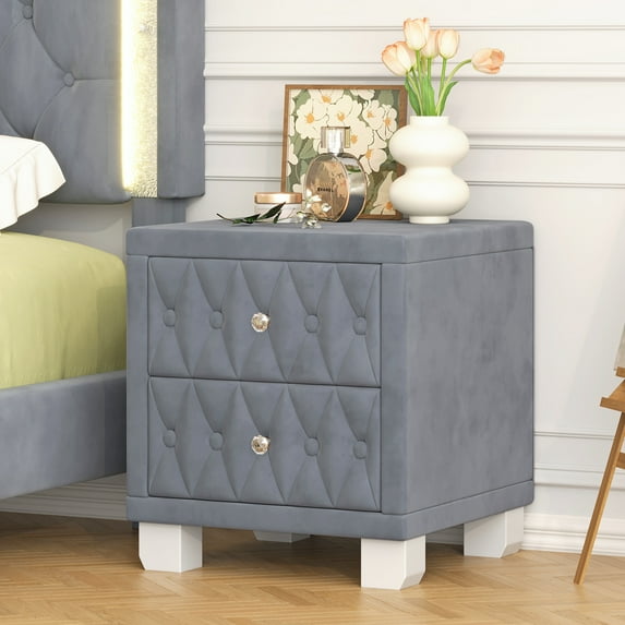 Homy Casa Nightstand with Storage and 2 Drawers , Modern Bedside Table for Bedroom, Gray