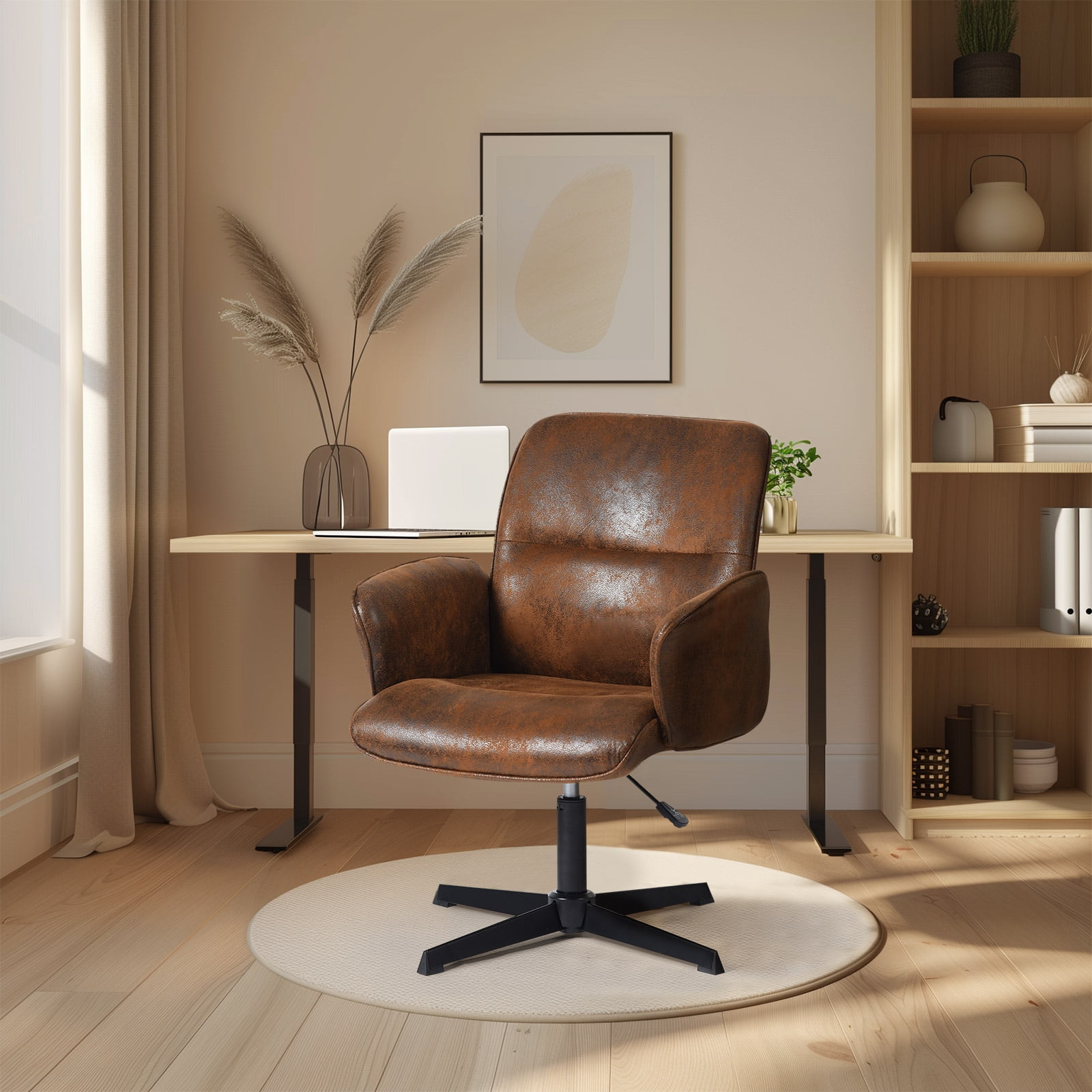 Homy Casa Office Desk Chair, Swivel Height Adjustable Criss-cross Computer Chairs Armchair Brown