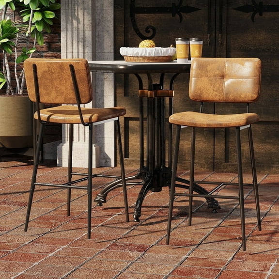 Homy Casa Outdoor Bar Stools Set of 2, Metal Barstools Patio Counter Height Chairs for Balcony Indoor, Suede Brown